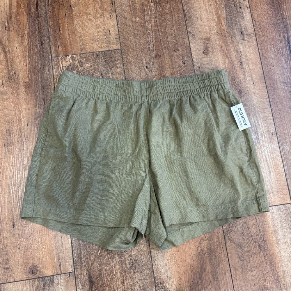 Old Navy Womens Size L Green High Waisted Linen Blend 3.5" Inseam Shorts NWT - Picture 3 of 10